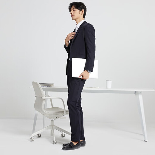 TRIES stretch knit TRIES men's lapel collar knitted suit spring new business slimming high elastic black blue L 48 (170/88A)