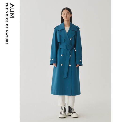 Ohm (AUM) [Même modèle dans le centre commercial de commerce] Aum OHMCHUN'S NOUVEAU PRODUIT LAC BLUE DOUBLE CONTRONTRE LE MONTRAGE Veste de trench de longueur moyenne pour les femmes Lake Bleu M