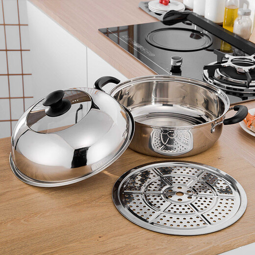 QVIP steam hot pot 40 stainless steel steamer single layer household soup pot cooking pot sauna pot commercial induction cooker high lid sauna pot 34