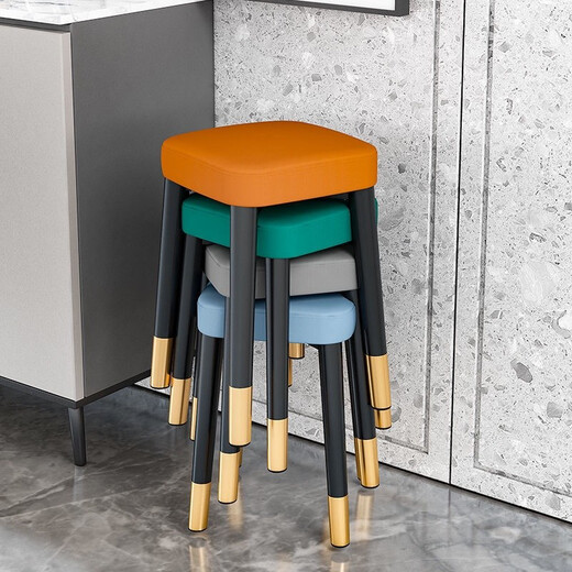 Chunshao Stool Home Chair Thickened Stackable Dining Chair Square Stool Modern Simple Bedroom Dressing Table Cosmetic Stool Living Room Light Gray Technology Cloth (Upgraded Thickened 45cm High)
