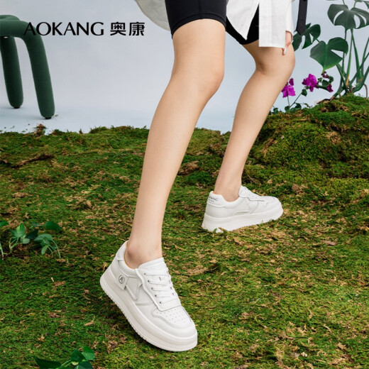Aokang breathable white shoes for women new thick-soled lace-up casual shoes white 35