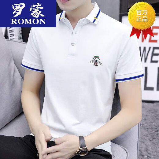 罗蒙（ROMON）高端新款夏季短袖t恤男士polo小衫翻领商务休闲体恤半袖T恤上衣服 5012蓝色 L 115-130