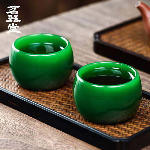Mingqitang Imperial Green Jade Porcelain Master Cup Single Cup Green Tea Cup Tea Cup Large Imitation Jade Glazed Tea Set Kung Fu Tea Cup Imperial Green Jade Porcelain Tea Cup-Zhijue Cup