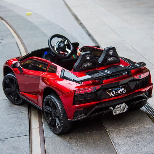 Shanghaojia children's remote control electric car can sit on four-wheel swing toy car and can drive battery-powered baby car for men and women. The top is painted red. Upgraded four-wheel drive + 12V large battery + leather seat + full function