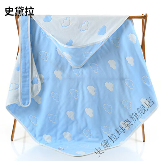 Stella six-layer pure cotton gauze quilt newborn delivery room single swaddle baby blanket baby blanket blanket four seasons spring and autumn Caiyun pink 110x110cm (without hood)