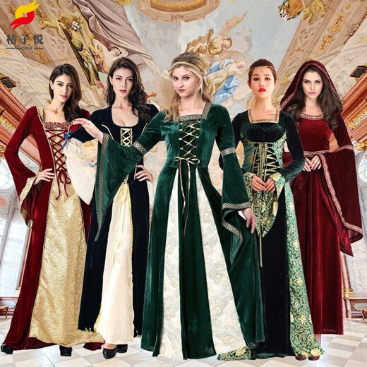 Orange Yue European Court Retro Queen Juliet cos Cinderella Masquerade Dress Performance Dress 2025 Wine Color Long Dress S