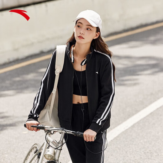 ANTA Outlet Knitted Sports Suit Women's Spring Stand Collar Jacket Casual Pants Running Sports Yoga Two-piece Set
