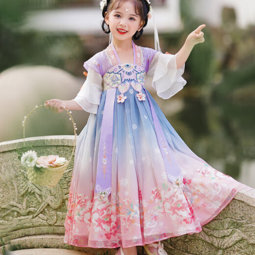 Aibaoshi Kinder Hanfu Girls Sommer Kostüm Alte Kostüm Kleider chinesischer Stil Mädchen Kindertag Geschenk Performance Kostüm S681 Pink Purple 150 Größe [empfohlene Höhe 135-145 cm]