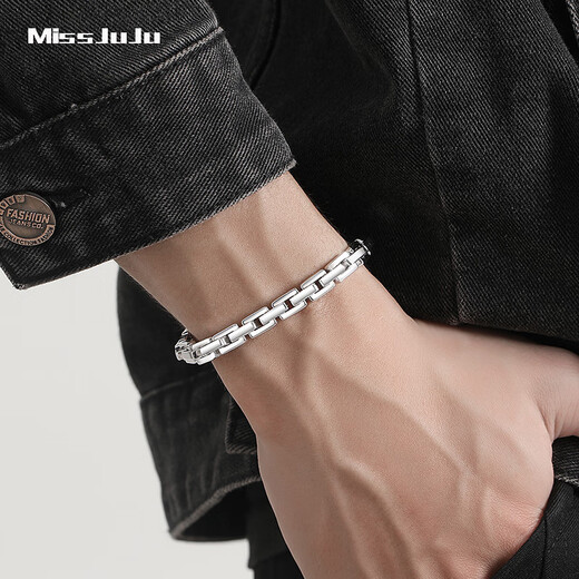 Miss JuJu Platinum Bracelet Men's PT950 Platinum Square Cross Secret Card Chain Thick Boss Bracelet Thickness 7.0mm or more Select length = hand circumference + 3cm