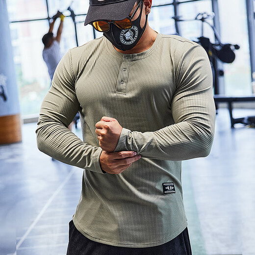 Lutielang fitness clothes men's long-sleeved sports T-shirt tights quick-drying elastic breathable training bottoming shirt autumn and winter gray XL