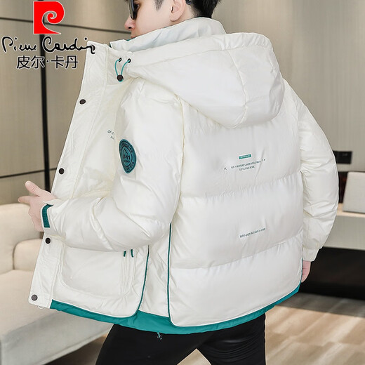 Pierre Cardin Winter Down Jacket Men's Short Thickened Warm White Duck Down Winter Jacket 2025 New Casual Hooded Winter Jacket Black High Quality Down 2XL 140-155Jin Jin equals 0.5 kg
