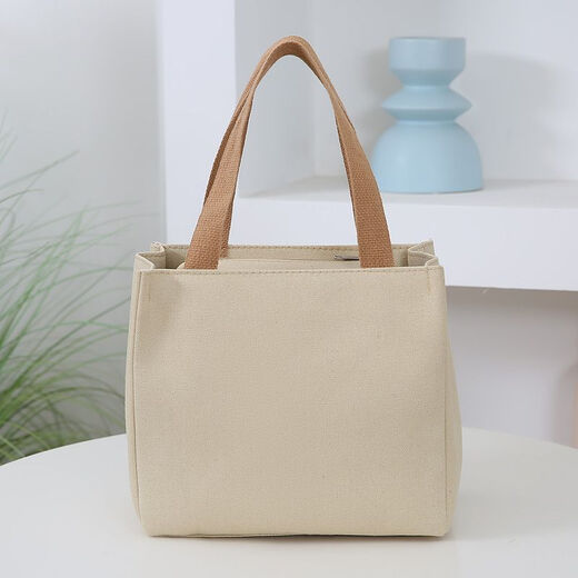 QUEEN TRIP Chinese Valentine's Day canvas handbag canvas bag large capacity simple office worker student versatile lunch box mommy work lunch embroidered three bear heads-khaki