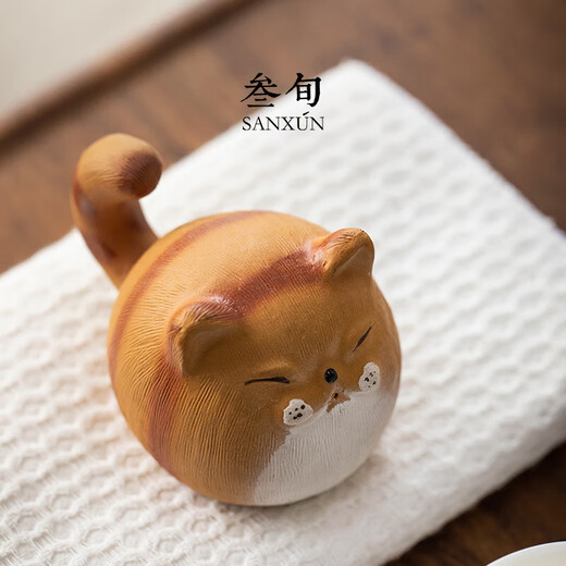 Sanxun Lucky Cat Tea Pet Zisha Boutique Kung Fu Tea Set Handmade Tea Play Keepable Accessories Tea Tray High-end Small Ornaments Lucky Cat Tea Pet_Zisha