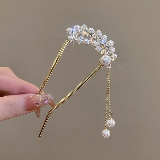 Muruo Ancient Style Imitation Pearl Pendant Hairpin Simple Modern Ball Hair Updo Artifact Super Fairy Hair Ornament Feather Tassel U-shaped Hairpin