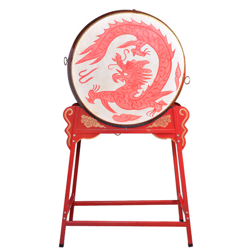 Feiming de tambor de vaca vertical bater dragon tambor chino tambor rojo performance tambor de baile potencia tambor gong instrumento de tambor de 2 metros dragón auspicioso + soporte de tambor vertical + tambor de seda roja barra de batería