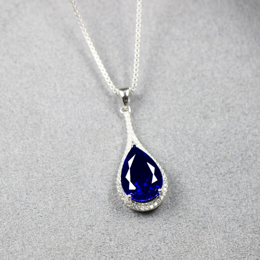 Anmi Love Double Yingxi Tanzanite Necklace Heart of the Ocean Pendant Water Drop Sapphire 925 Silver Degree Colorful Jewelry Single Pendant without Chain Main Stone 10*14mmDZ36