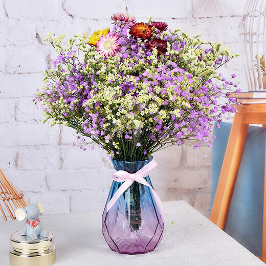 AIMAN Gypsophila natural dried flower bouquet ins internet celebrity birthday new house decoration ornaments air-dried real flower arrangement home furnishings purple baby's breath + citrine + 5 small daisies without vase