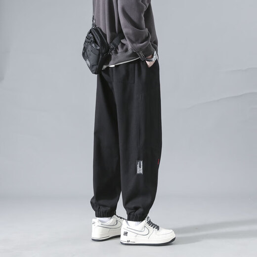 Dingfengbaoluo casual pants tapered men's autumn handsome trendy brand all-match workwear sports long pants K2061 black 3XL