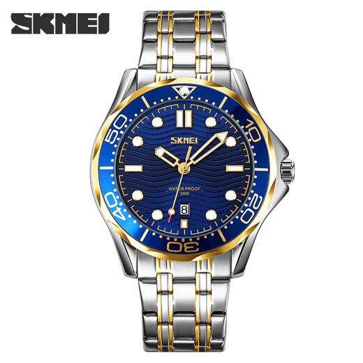 Time American Navigation Series Watch Luminous Pointer imperméable Style d'entreprise Classic Men's Sports Imperproof Quartz Watch 9276 Room Gold Shell Blue Blue Surface-Steel Belt 48 mm