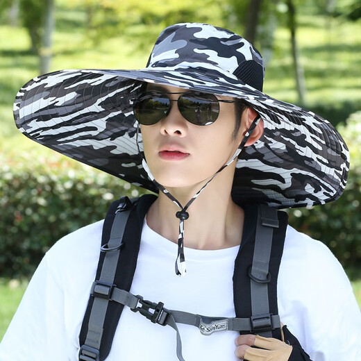 羞涩吧夏季防晒帽子男户外大檐遮阳帽防紫外线钓鱼遮脸可折叠休闲太阳帽 半圆深灰色 58-61CM均码可调节