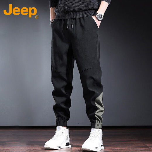 JEEP Jeep Overalls Men's Spring and Summer Casual Sports Pants Men's Loose Leg-tie Trendy Men's Pants Black 2XL