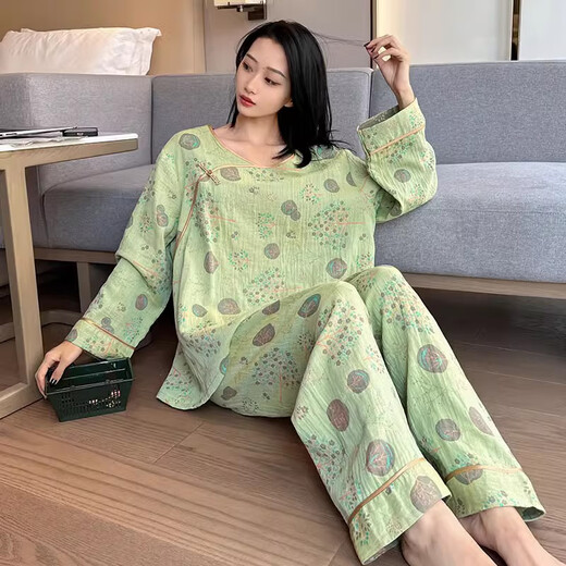 Jiuhongfei Fat MM Pajamas para mujeres en primavera y otoño gran tamaño puro algodón retro de algodón de algodón floral de algodón de algodón de algodón más grasa más 200 jin [Jin es igual a 0.5 kg] YZ16802 5XL (180-240 Jin [Jin equivale a 0.5 kg])