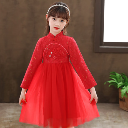 HUTUGOU Girls Dress Spring and Autumn New Children's Long-Sleeved Princess Dress Little Girl Fashionable Korean Style Puff Dress 0826 White Velvet 120 (Recommended Height 106-116)