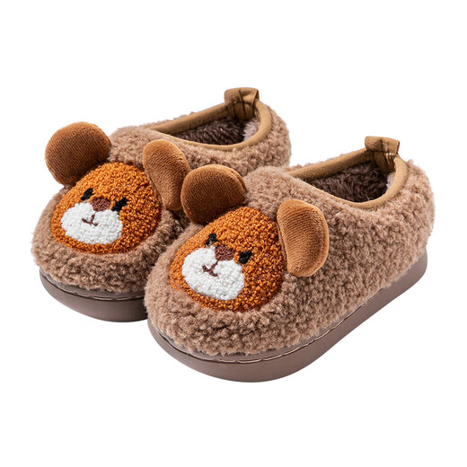 Pig Daddy Baby Cotton Shoes Autumn and Winter Boy Baby 2024 New Bag Heel Anti-Slip Indoor Home Girl Infant Cotton Shoes Coffee 14.5