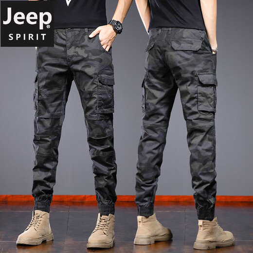 吉普（JEEP）春季纯棉迷彩工装裤男宽松直筒束脚裤美式春秋款耐磨耐脏休闲裤子 692B迷彩卡其 30 (腰围2尺3)