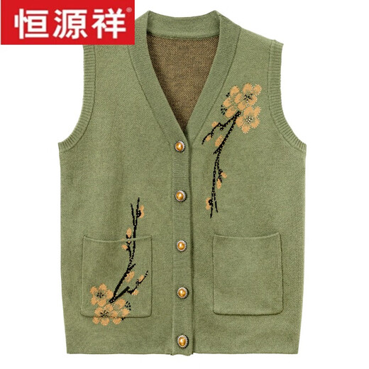 Hengyuanxiang grandma wears large-size autumn vest jacket with fat plus large-size mother wears vest 60-70-year-old old lady wears inner wear green (12805) 4XL Recommended 160-175Jin [Jin equals 0.5 kg]