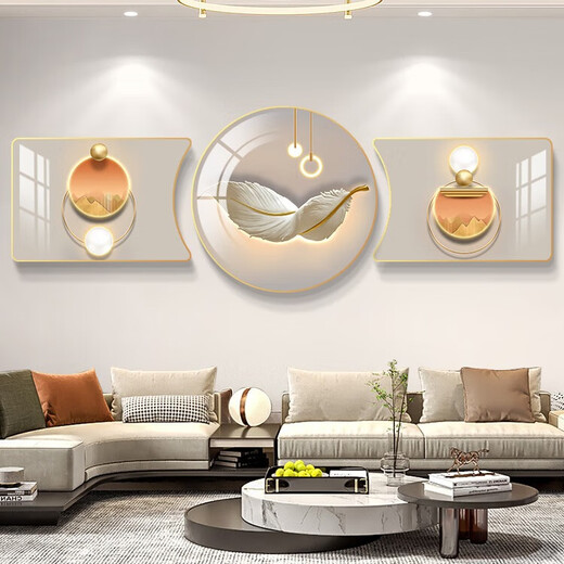 Chengzis Wohnzimmer Dekoration Gemälde modernes einfaches Sofa Hintergrund Wandhängemalerei Nordic High-End Atmosphärische Feather Wandtriplett Wandmalerei JD15271 60*40/60*60/60*40 handgefertigtes Diamant eingelegtes Malmalerei PVC Black Edge