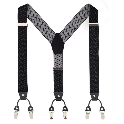 IFSONG Meisong Men's Suspenders Formal Business Suspenders Suspenders Men Six-Clip Fat Suspender Clip 3.5cm Gift Box Black Diamond Check SUSD090G