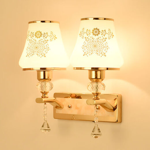 Micro wall lamp bedside lamp Nordic modern European style simple creative led American bedroom living room corridor staircase wall lamp 045 double head switch at home - LED light bulb