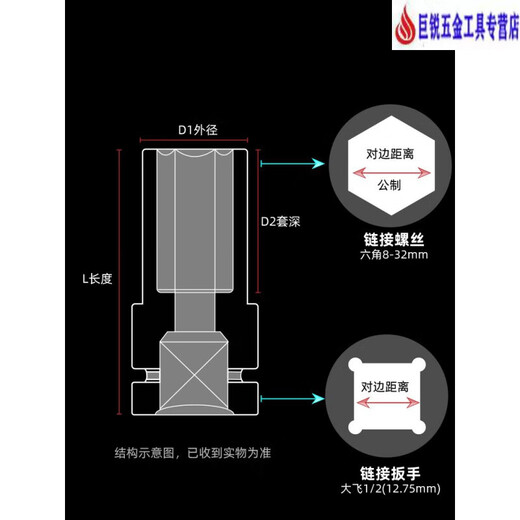 XMSJ电动扳手套筒头大飞内六角风炮电六角螺丝加长套筒套装8组合32mm 1478mm