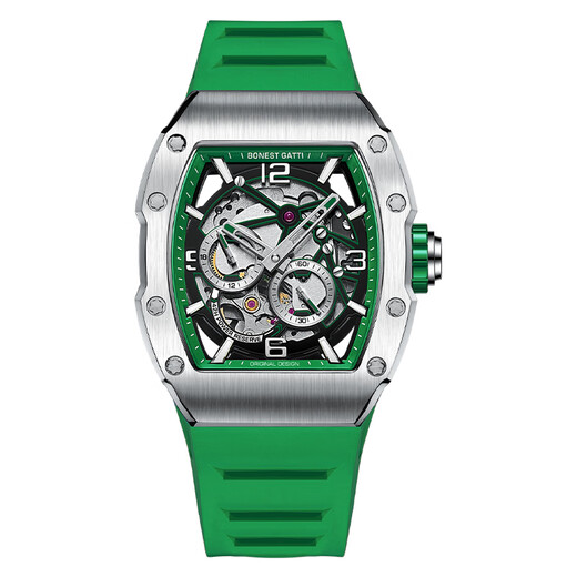 Bugatti (BONEST GATTI) watch for men Valentine's Day gift for boyfriend German fully automatic mechanical watch luminous hollow wine barrel men's watch Phantom speed 9903A4 military green