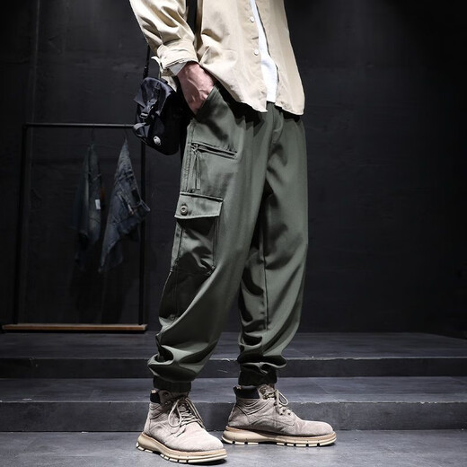 Xuan Laiya zipper workwear casual pants for men spring and summer thin stretch loose large size men Harun casual charge long pants for men black 2XL