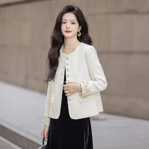丝柏舍小香风外套2025秋装新款女装单排扣长袖圆领盘扣上衣