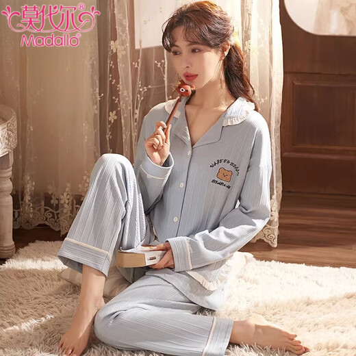 Pajama modal Pajamas Primavera y otoño Algodón puro Cárdigan de algodón larga Distal y linda ropa de algodón de algodón Juego de ropa de gran tamaño JM3527 M [80-98Jin [Jin iguala 0.5 kg]]]