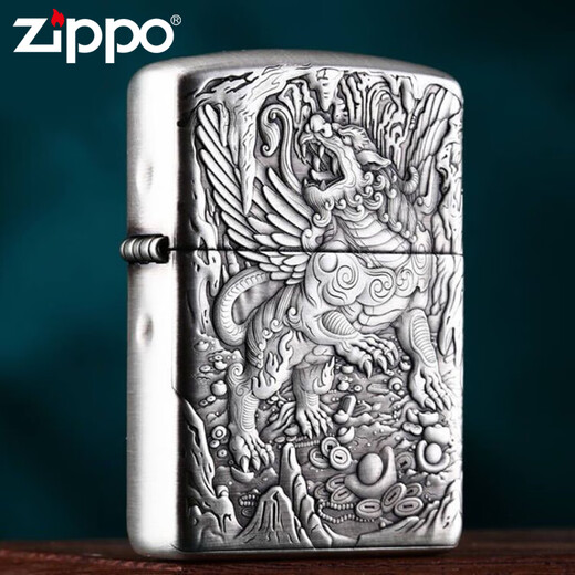 ZIPPO打火机Zippo正版纯银加厚盔甲精雕天禄貔貅 男士礼品收藏 天禄貔貅-盔甲DY9918DK
