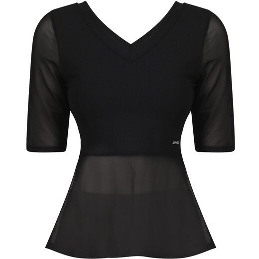 Aixiabu yoga clothing top for women spring and summer thin professional Pilates sports T-shirt mid-sleeve fitness clothing loose large size quick-drying black/with chest pad A7320NS L