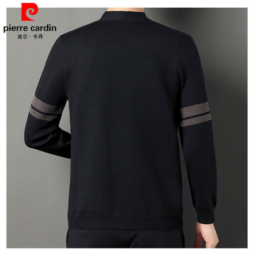 皮尔卡丹（pierre cardin）品牌针织开衫男士春秋季新款羊毛披肩外套休闲百搭舒适毛衣夹克男 黑色 M