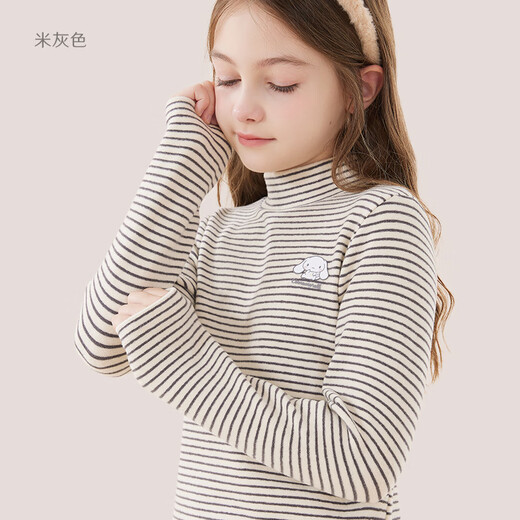 Hello Kitty girls' bottoming shirt spring and autumn children's long-sleeved T-shirt medium and large children's half turtleneck style top 80019 beige 160