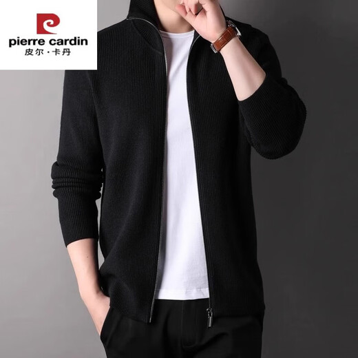 皮尔卡丹（pierre cardin）含羊毛针织开衫男士秋冬新款韩版翻领高端休闲拉链毛衣外套男 深咖啡 2XL【141-160斤】