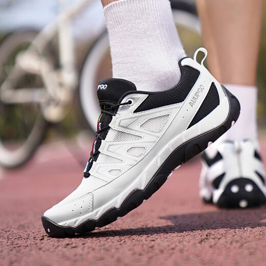 
Shangzuo (AUUPGO) lock-free cycling shoes for men in summer breathable mountain bike road bicycle shoes for women hard sole non-lock bicycle equipment shoes white and black [soled with breathable holes] 43