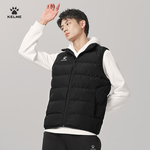 KELME Sports Cotton Vest Men's Waistcoat Autumn and Winter Warm Commuting Sports Coldproof Vest Sleeveless Cotton Jacket Black 2XL
