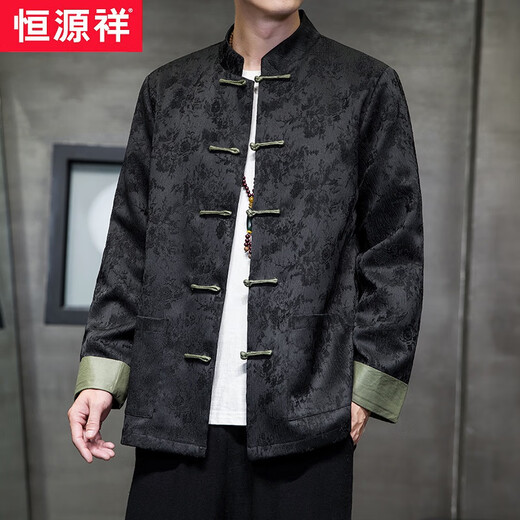 Hengyuanxiang Neuer chinesischer Tanganzug Herren- und Winter-Langarmjacke Retro-Schnalle Hanfu Lose große Männerjacke Y757 Yellow 3xL empfohlen 165-180jin [Jin gleich 0,5 kg]