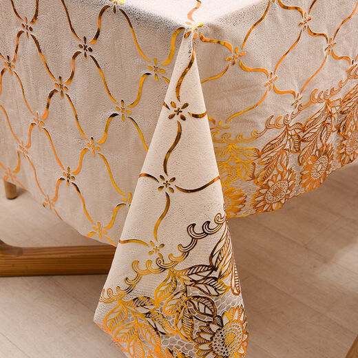Yudou coffee table tablecloth waterproof, anti-scald and anti-oil dining table mat TV cabinet tablecloth tablecloth plastic bedside table cover rectangular peacock gold flower 135*220cm