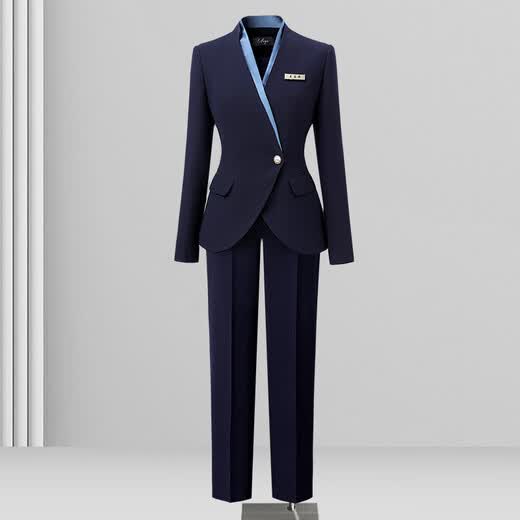 Weishipin autumn professional small suit suit for women new temperament high-end suit jewelry hotel sales work clothing summer navy blue suit + pants XL