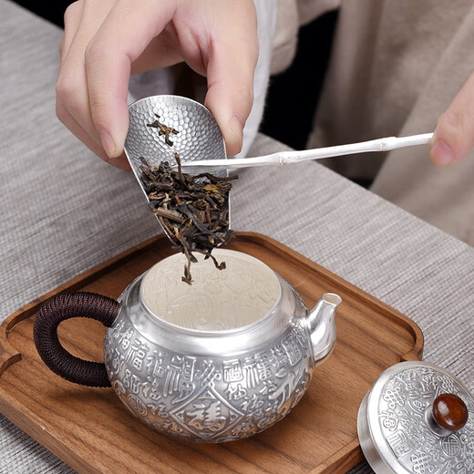 Silver Age Ware Age Purely Handmade Old Lotus Tea Shovel Kung Fu Tea Ceremony Tea Set Accessories Old Tea Spoon Tea Shovel Teaspoon Hammer Pattern Old Tea 25g Full 999+ Certificate