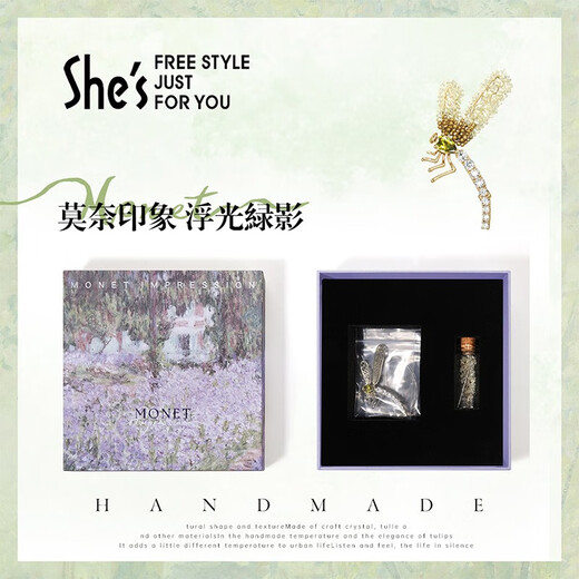 She s Qianzi romantic life home aesthetic handmade DIY Monet floating green shadow dragonfly brooch handmade material package gift box light green D0